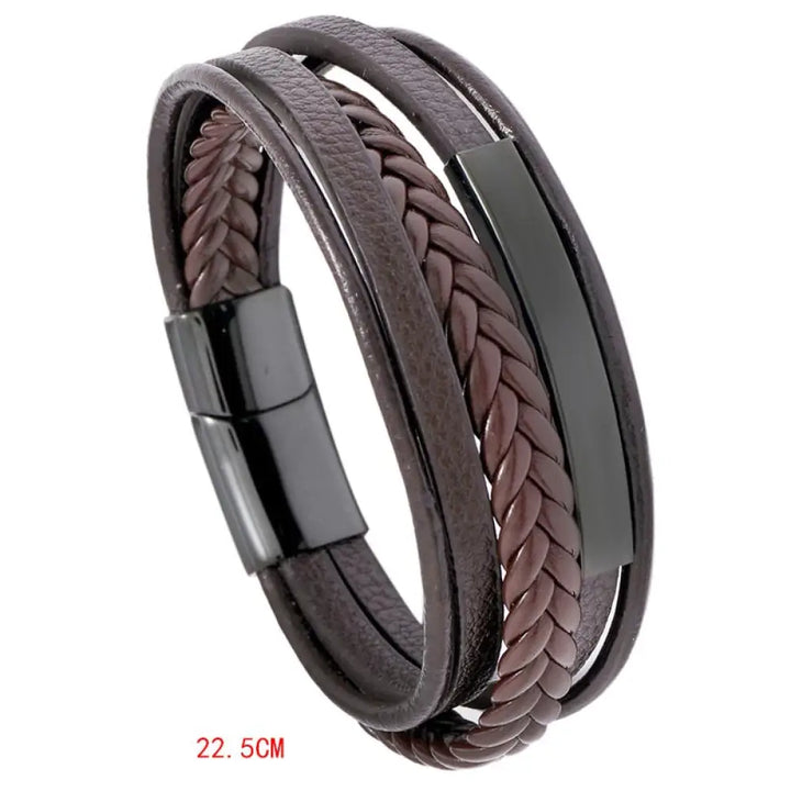 Buddha Stones Simple Design Titanium Steel Leather Luck Bracelet - BWOOOH - Black / 22.5cm - Bracelet