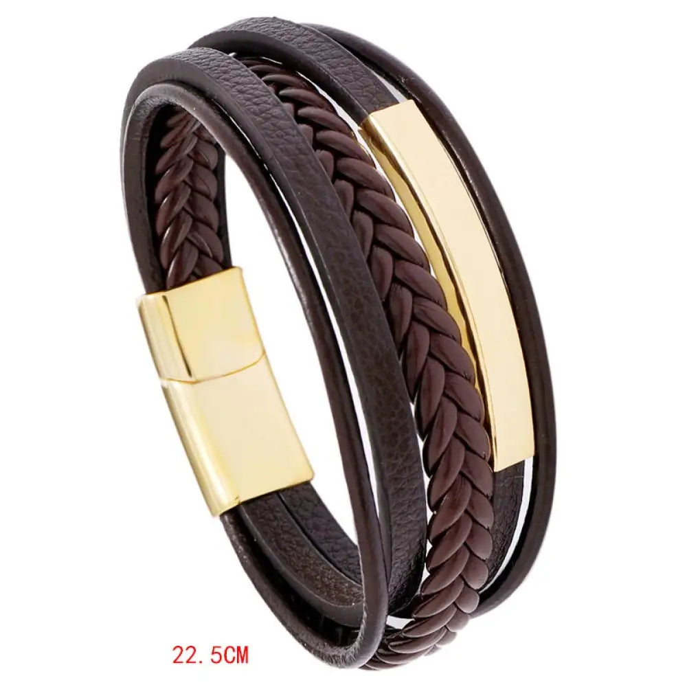 Buddha Stones Simple Design Titanium Steel Leather Luck Bracelet - BWOOOH - Brown / 22.5cm - Bracelet