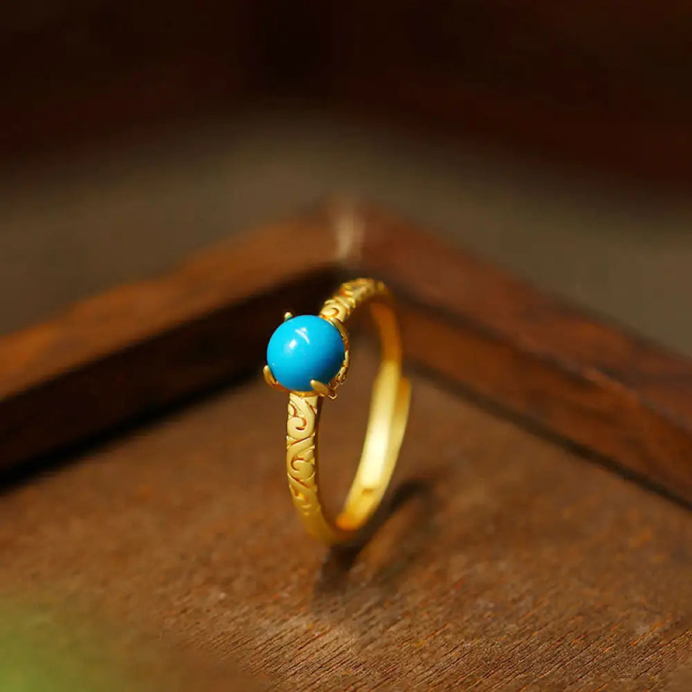 BWOOOH Simple Design Turquoise Protection Copper Adjustable Ring — Turquoise spiritual jewelry for spiritual healing and m...