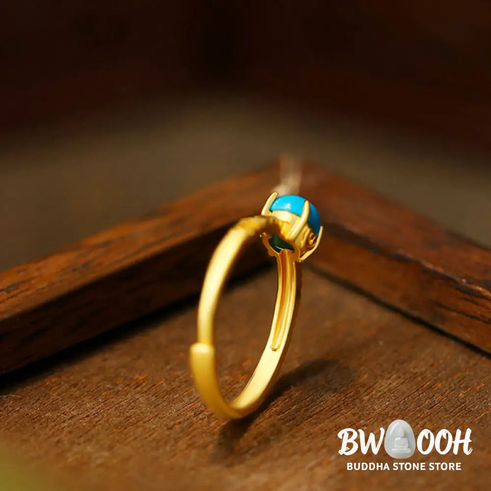 Buddha Stones Simple Design Turquoise Protection Copper Adjustable Ring - Adjustable - Ring