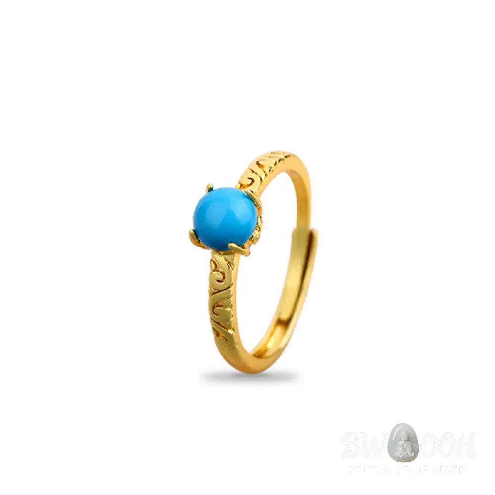 Buddha Stones Simple Design Turquoise Protection Copper Adjustable Ring - Adjustable - Ring