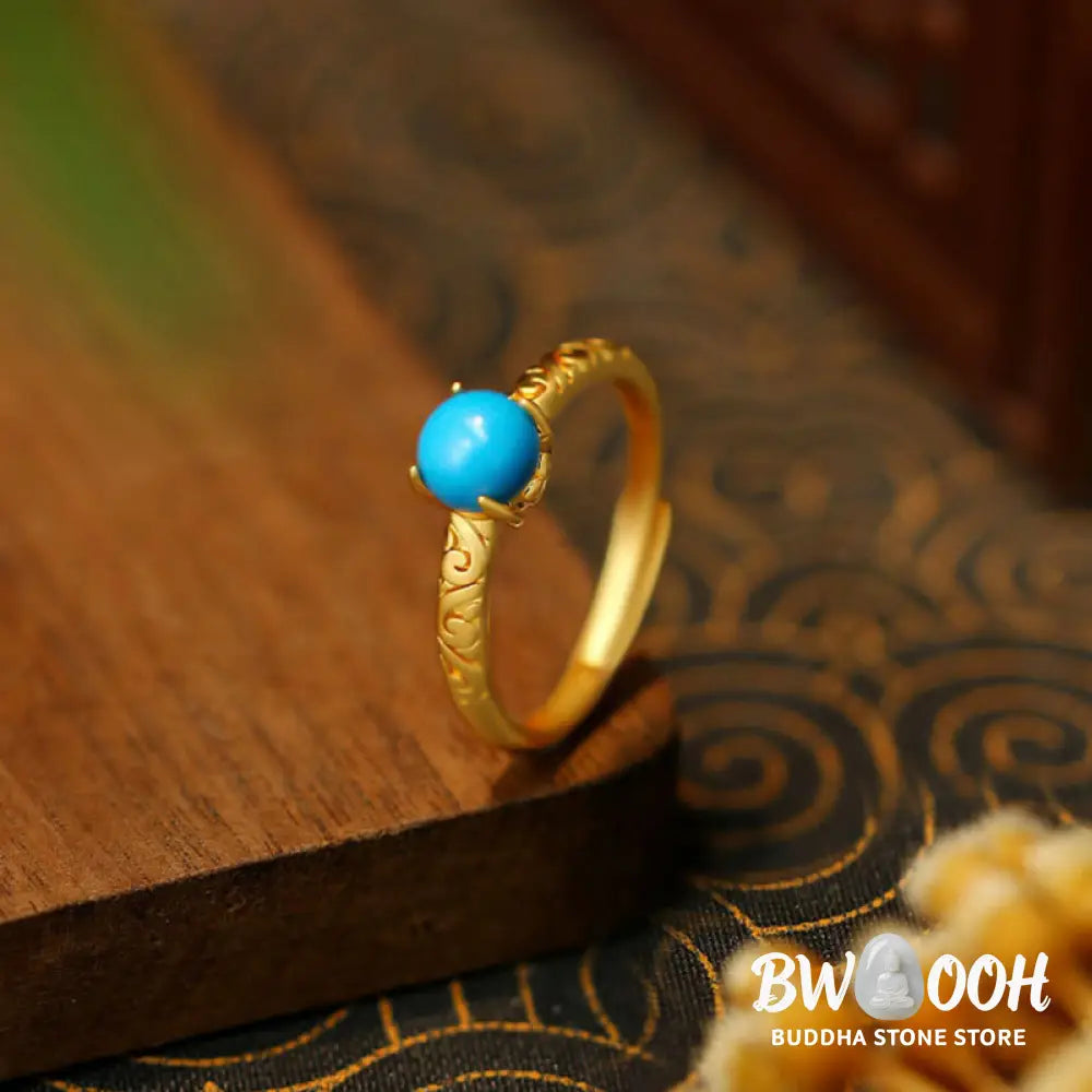 Buddha Stones Simple Design Turquoise Protection Copper Adjustable Ring - Adjustable - Ring