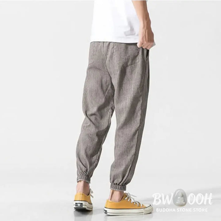 Buddha Stones Simple Drawstring Design Linen Men&