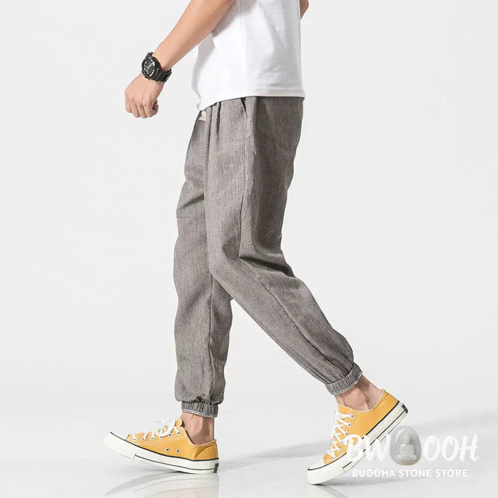 Buddha Stones Simple Drawstring Design Linen Men&