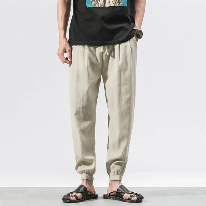 Buddha Stones Simple Drawstring Design Linen Men&