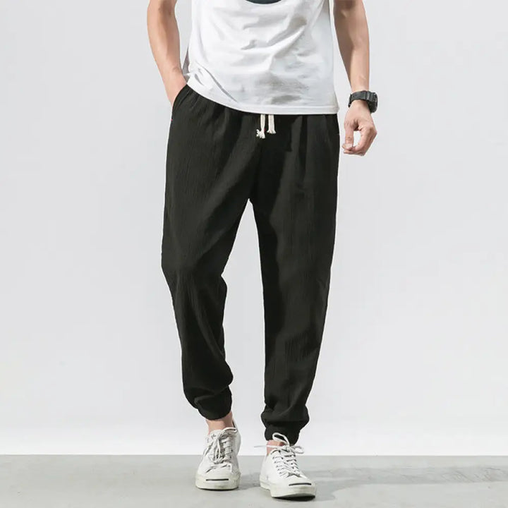 Buddha Stones Simple Drawstring Design Linen Men&