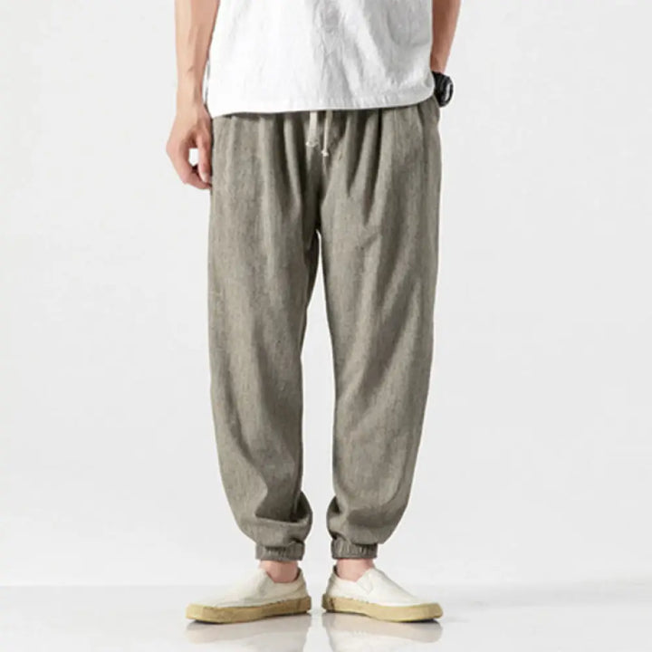 Buddha Stones Simple Drawstring Design Linen Men&