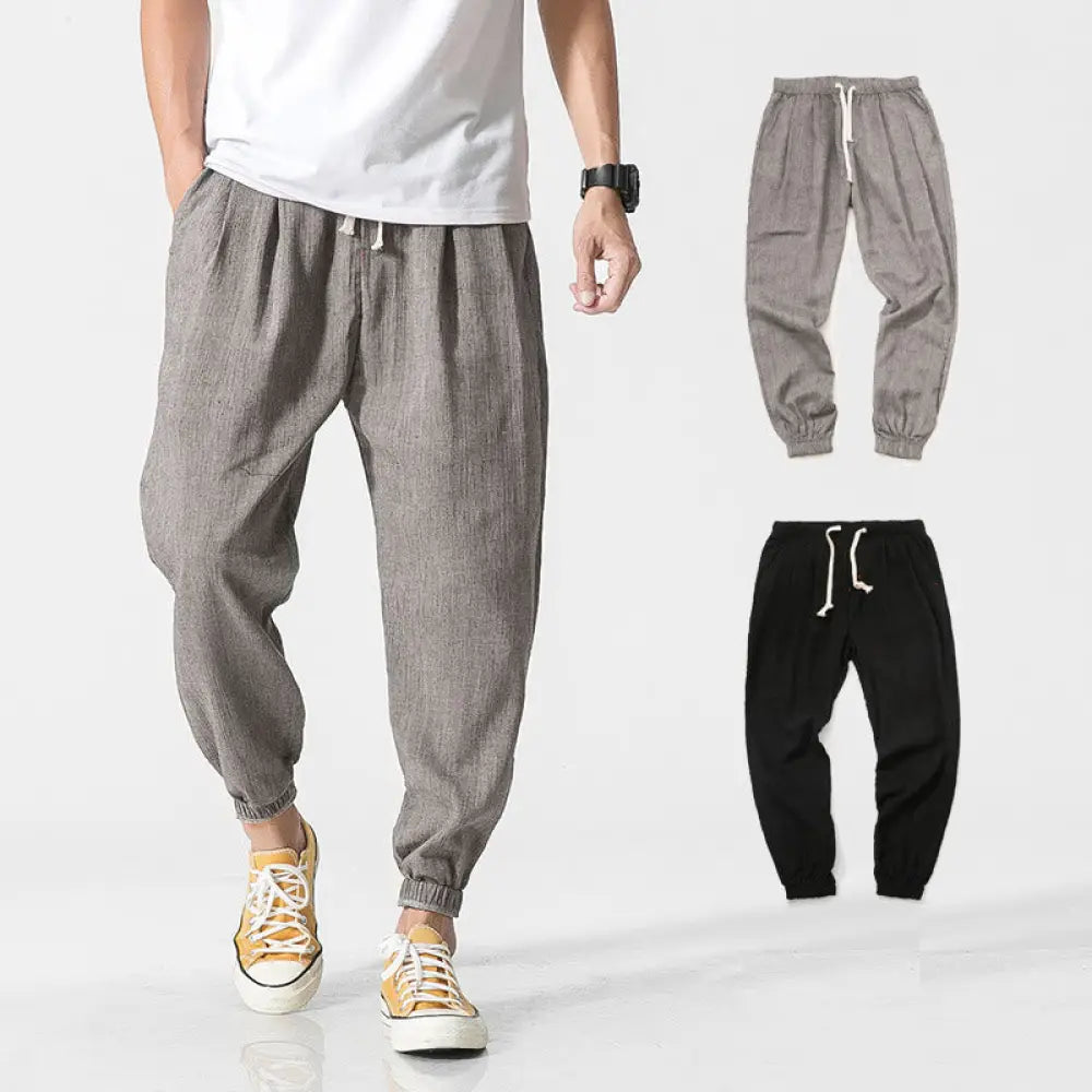 BWOOOH printed yoga pants - Simple Drawstring Design Linen Men&