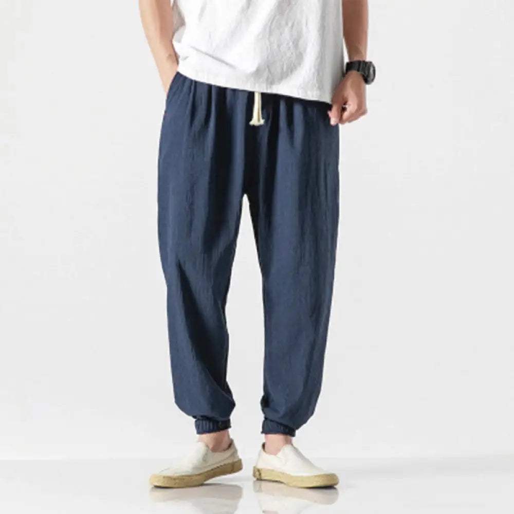 Buddha Stones Simple Drawstring Design Linen Men&