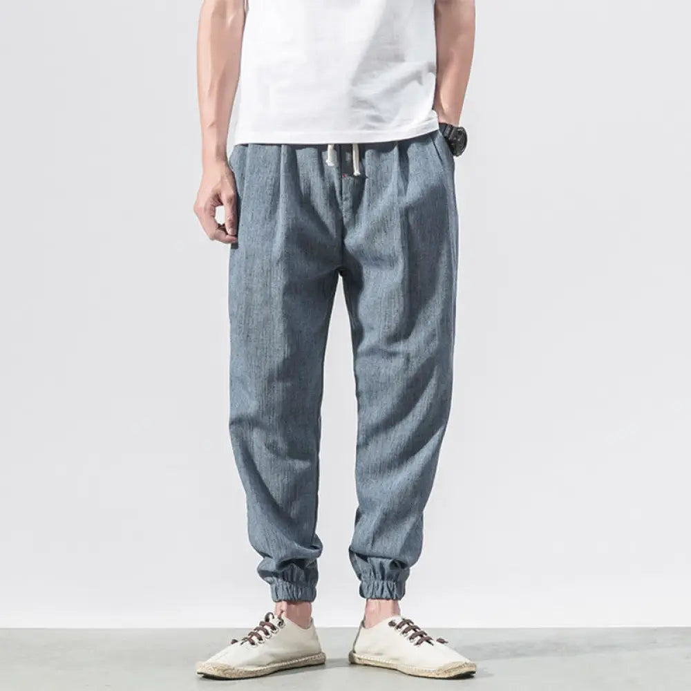 Buddha Stones Simple Drawstring Design Linen Men&