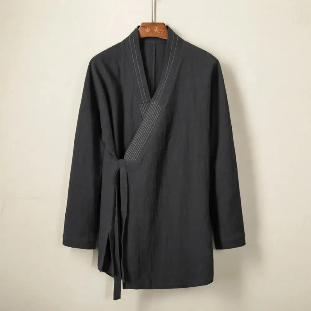 BWOOOH Simple Fall Lace-up Cotton Linen Men Jacket Coat Z