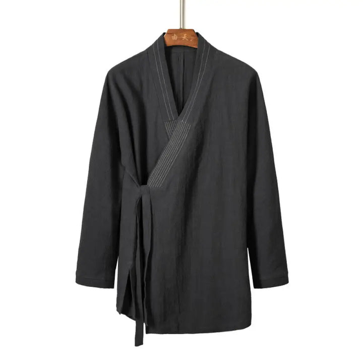Buddha Stones Simple Fall Lace-up Cotton Linen Men Jacket Coat Zen Clothing - LightSlateGray / US/UK/AU36，EU46 (L)