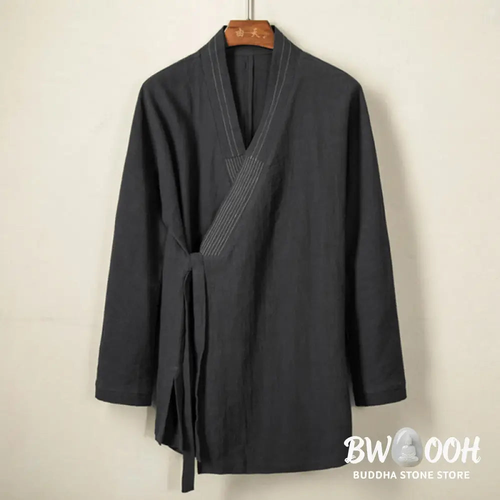 Buddha Stones Simple Fall Lace-up Cotton Linen Men Jacket Coat Zen Clothing - Men’s Jacket