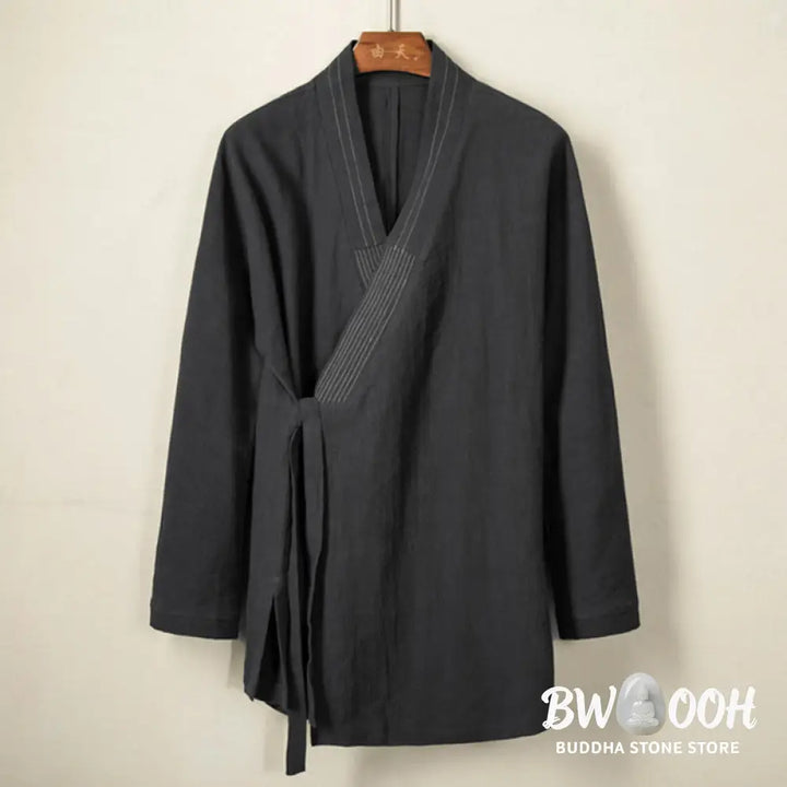 Buddha Stones Simple Fall Lace-up Cotton Linen Men Jacket Coat Zen Clothing - Men’s Jacket