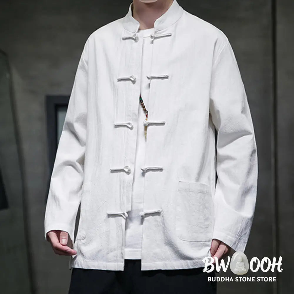Buddha Stones Simple Frog-Button Chinese Tang Suit Cotton Men Jacket Shirt With Pockets - Men’s Jacket Shirt