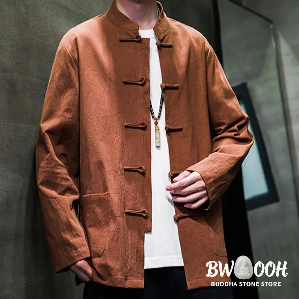 Buddha Stones Simple Frog-Button Chinese Tang Suit Cotton Men Jacket Shirt With Pockets - Men’s Jacket Shirt