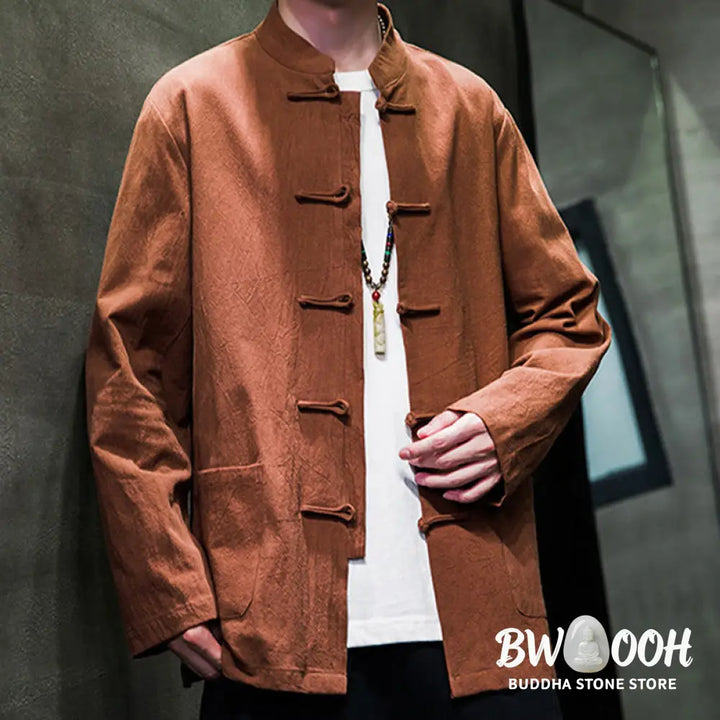 Buddha Stones Simple Frog-Button Chinese Tang Suit Cotton Men Jacket Shirt With Pockets - Men’s Jacket Shirt