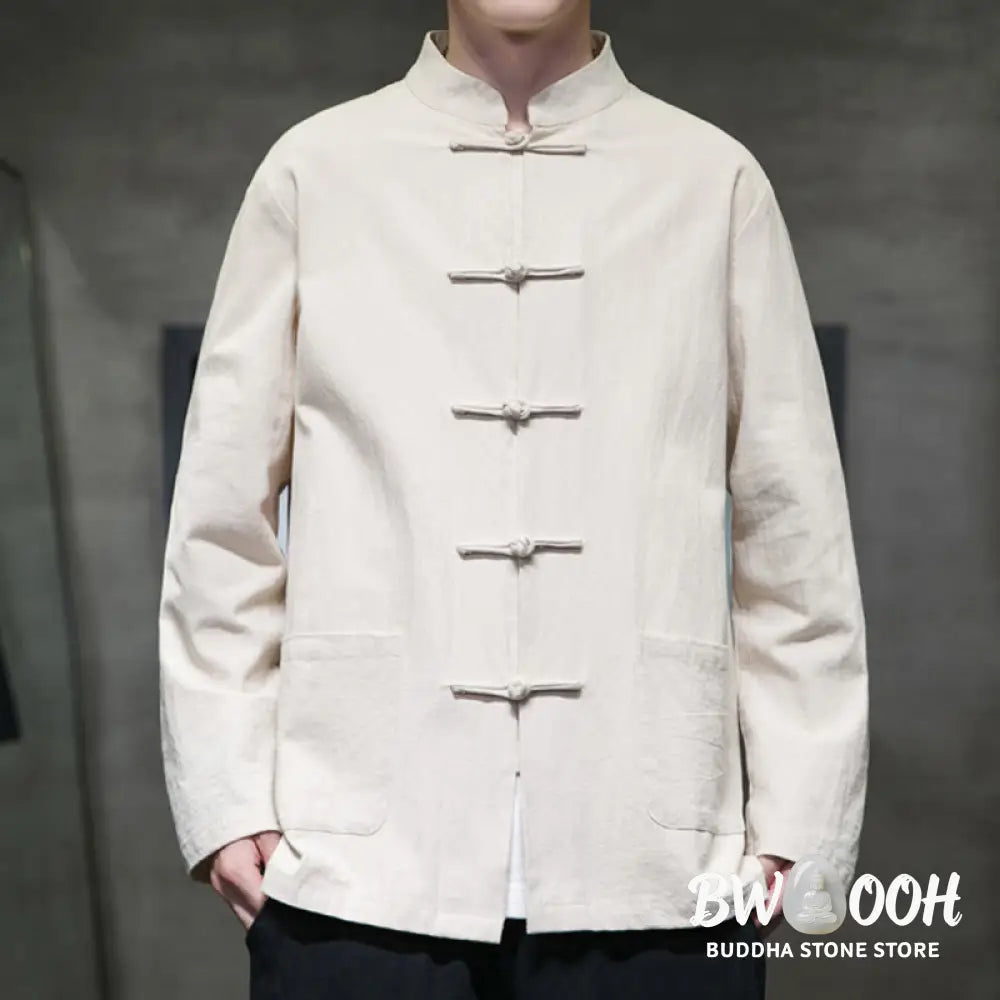 Buddha Stones Simple Frog-Button Chinese Tang Suit Cotton Men Jacket Shirt With Pockets - Men’s Jacket Shirt