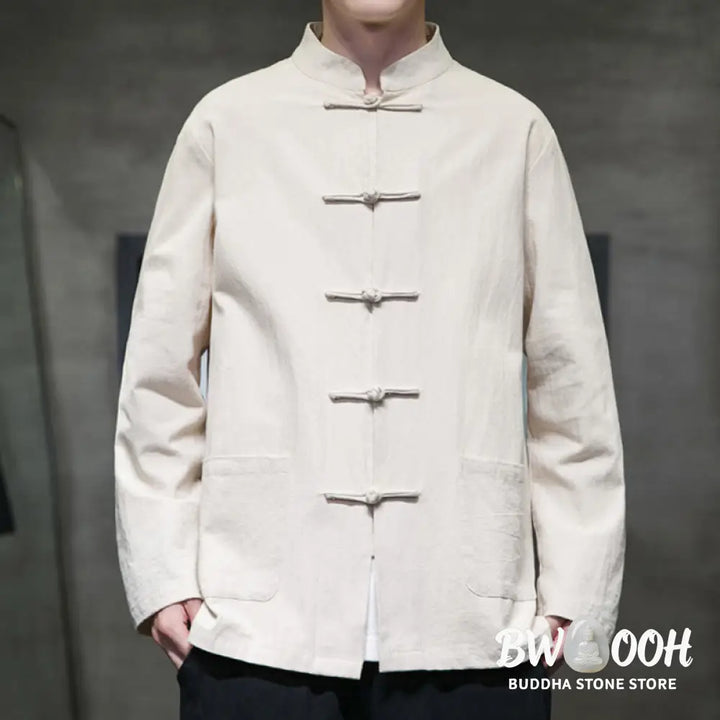 Buddha Stones Simple Frog-Button Chinese Tang Suit Cotton Men Jacket Shirt With Pockets - Men’s Jacket Shirt