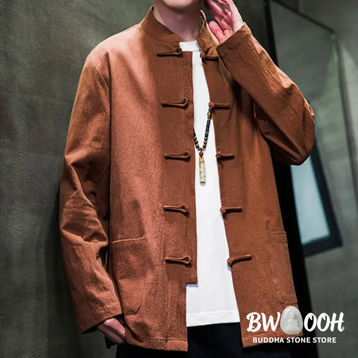 Buddha Stones Simple Frog-Button Chinese Tang Suit Cotton Men Jacket Shirt With Pockets - Men’s Jacket Shirt