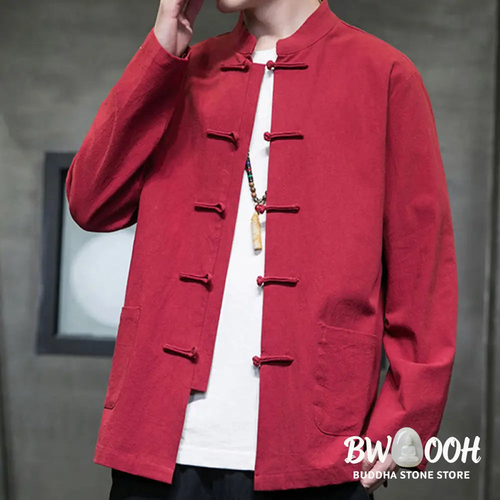 Buddha Stones Simple Frog-Button Chinese Tang Suit Cotton Men Jacket Shirt With Pockets - Men’s Jacket Shirt