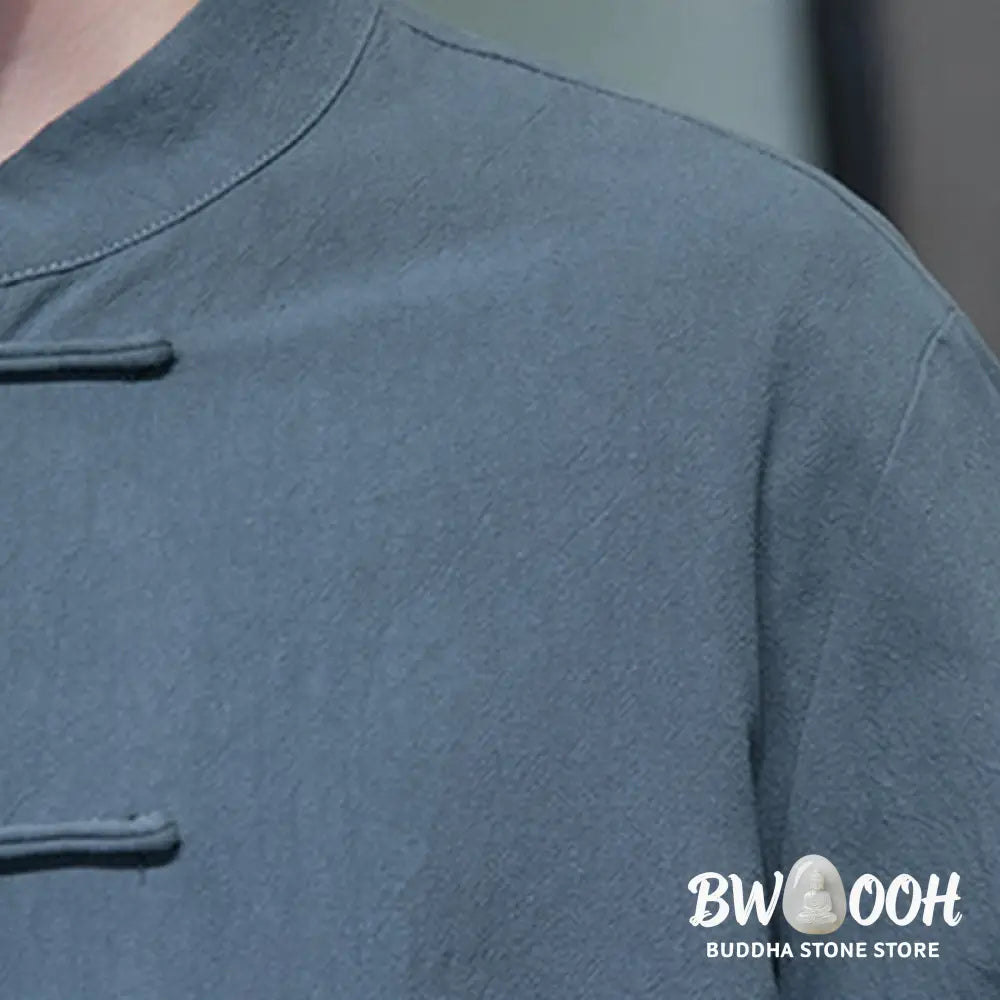 Buddha Stones Simple Frog-Button Chinese Tang Suit Cotton Men Jacket Shirt With Pockets - Men’s Jacket Shirt