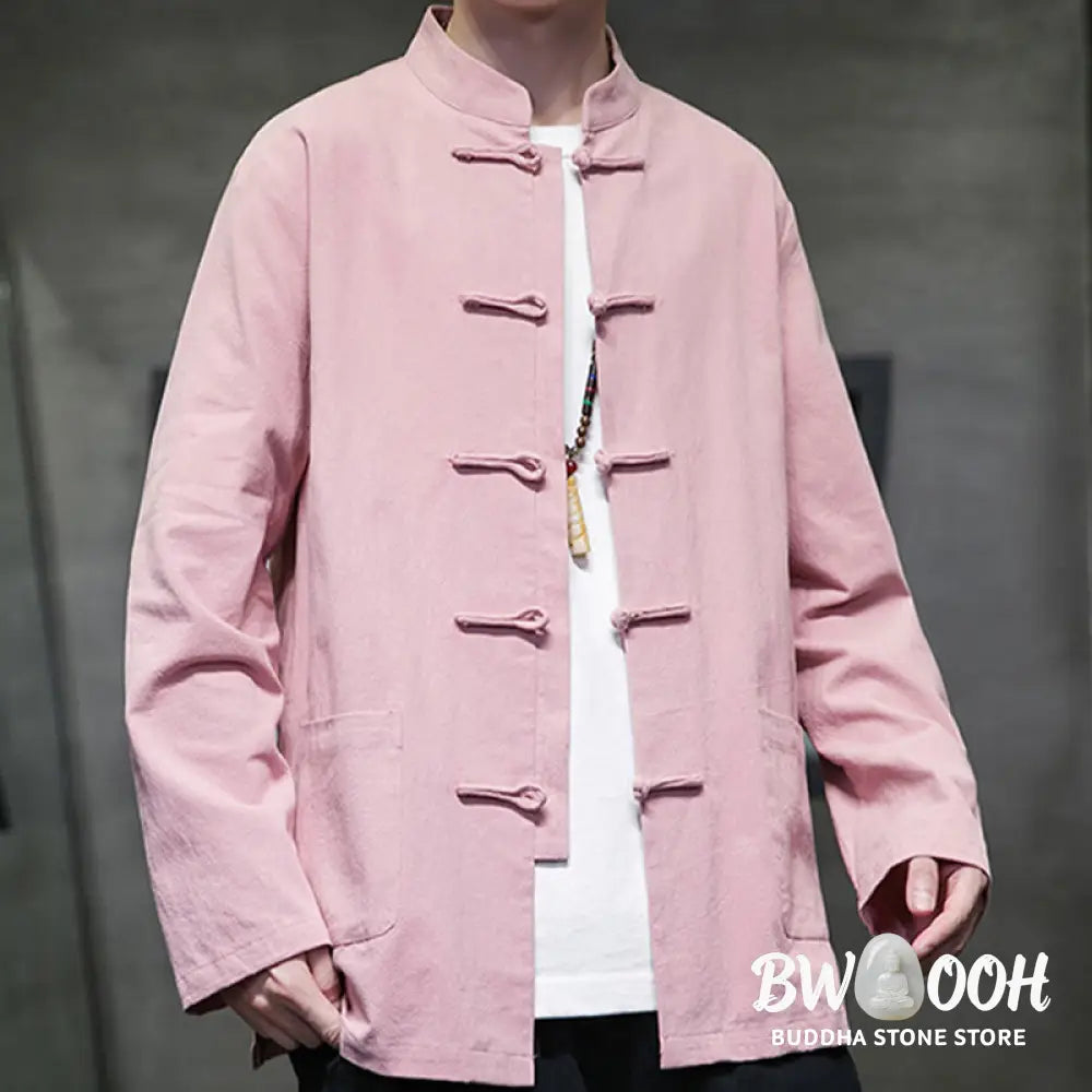 Buddha Stones Simple Frog-Button Chinese Tang Suit Cotton Men Jacket Shirt With Pockets - Men’s Jacket Shirt