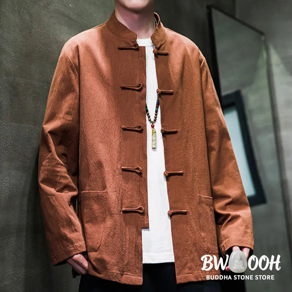 Buddha Stones Simple Frog-Button Chinese Tang Suit Cotton Men Jacket Shirt With Pockets - Men’s Jacket Shirt