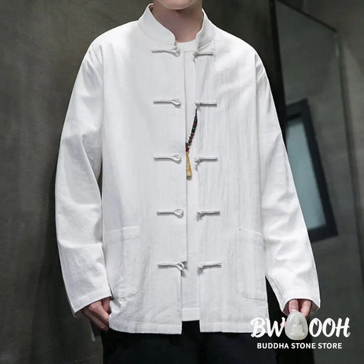 Buddha Stones Simple Frog-Button Chinese Tang Suit Cotton Men Jacket Shirt With Pockets - Men’s Jacket Shirt