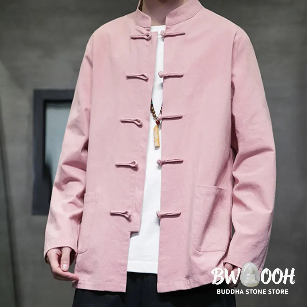 Buddha Stones Simple Frog-Button Chinese Tang Suit Cotton Men Jacket Shirt With Pockets - Men’s Jacket Shirt
