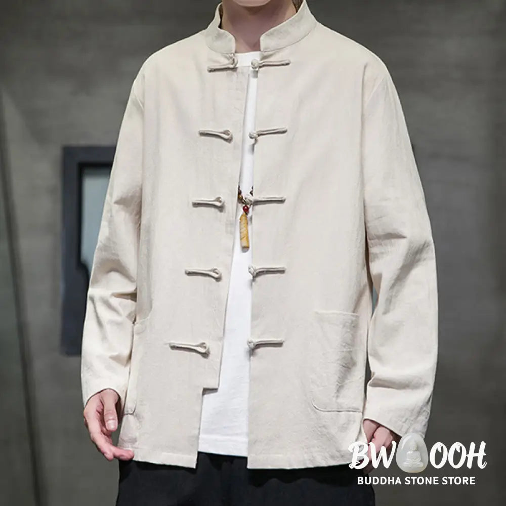 Buddha Stones Simple Frog-Button Chinese Tang Suit Cotton Men Jacket Shirt With Pockets - Men’s Jacket Shirt