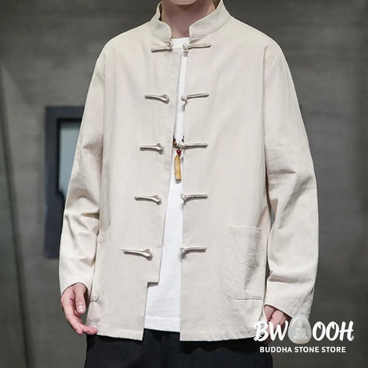Buddha Stones Simple Frog-Button Chinese Tang Suit Cotton Men Jacket Shirt With Pockets - Men’s Jacket Shirt