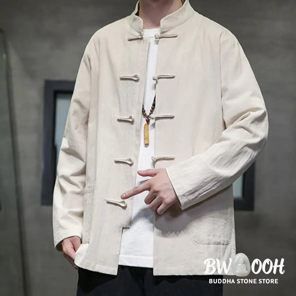 Buddha Stones Simple Frog-Button Chinese Tang Suit Cotton Men Jacket Shirt With Pockets - Men’s Jacket Shirt