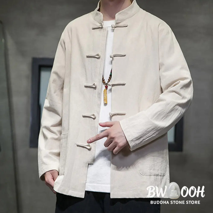 Buddha Stones Simple Frog-Button Chinese Tang Suit Cotton Men Jacket Shirt With Pockets - Men’s Jacket Shirt