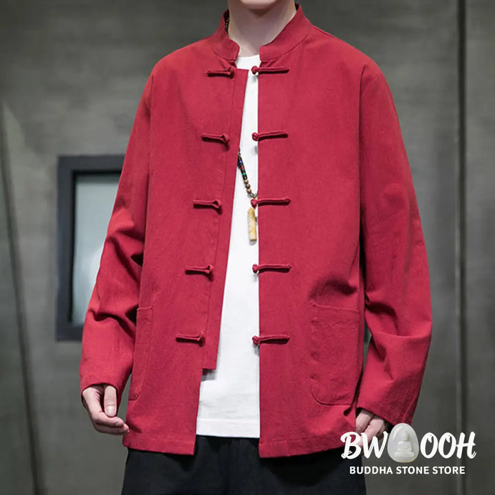 Buddha Stones Simple Frog-Button Chinese Tang Suit Cotton Men Jacket Shirt With Pockets - Men’s Jacket Shirt