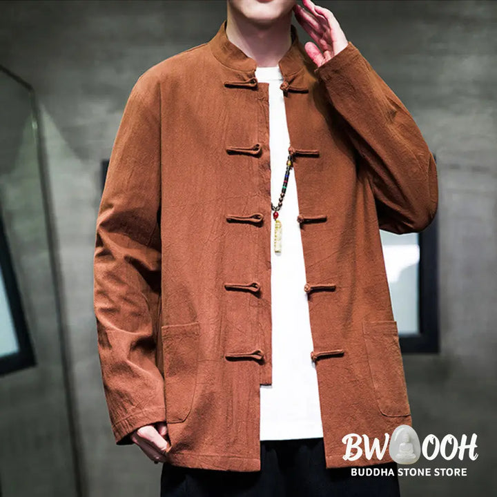Buddha Stones Simple Frog-Button Chinese Tang Suit Cotton Men Jacket Shirt With Pockets - Men’s Jacket Shirt