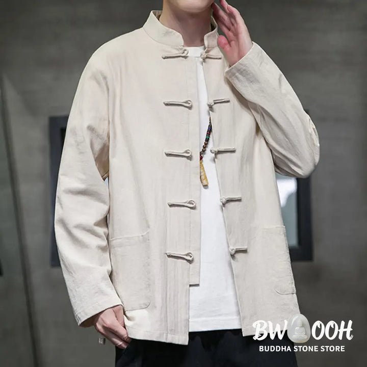 Buddha Stones Simple Frog-Button Chinese Tang Suit Cotton Men Jacket Shirt With Pockets - Men’s Jacket Shirt