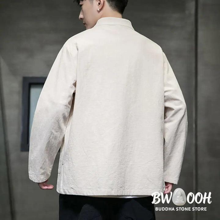 Buddha Stones Simple Frog-Button Chinese Tang Suit Cotton Men Jacket Shirt With Pockets - Men’s Jacket Shirt
