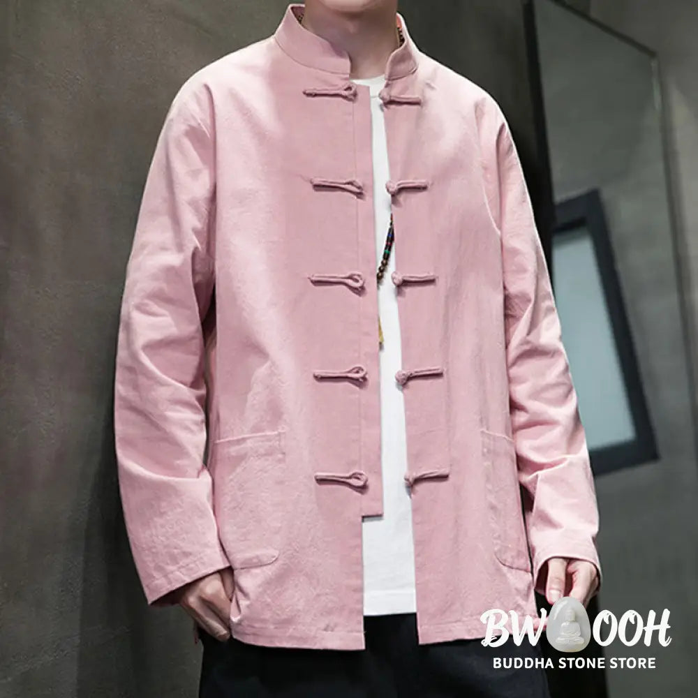 Buddha Stones Simple Frog-Button Chinese Tang Suit Cotton Men Jacket Shirt With Pockets - Men’s Jacket Shirt