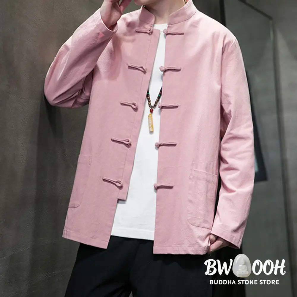 Buddha Stones Simple Frog-Button Chinese Tang Suit Cotton Men Jacket Shirt With Pockets - Men’s Jacket Shirt