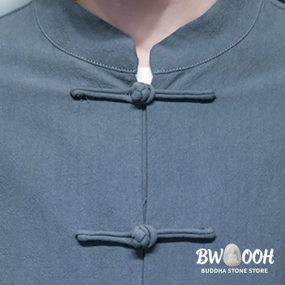 Buddha Stones Simple Frog-Button Chinese Tang Suit Cotton Men Jacket Shirt With Pockets - Men’s Jacket Shirt