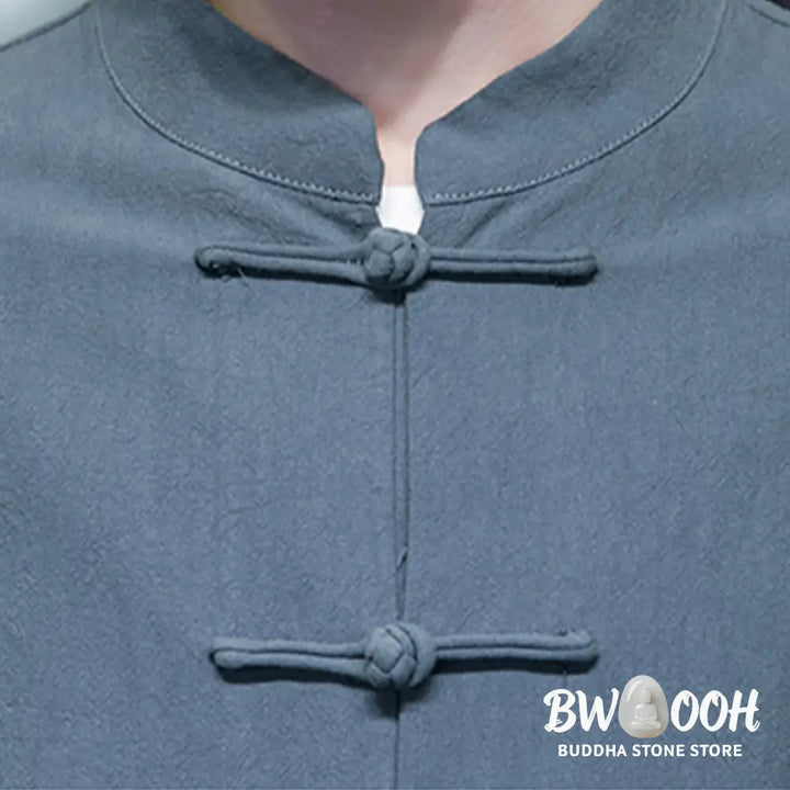 Buddha Stones Simple Frog-Button Chinese Tang Suit Cotton Men Jacket Shirt With Pockets - Men’s Jacket Shirt