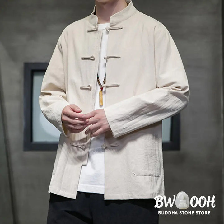 Buddha Stones Simple Frog-Button Chinese Tang Suit Cotton Men Jacket Shirt With Pockets - Men’s Jacket Shirt