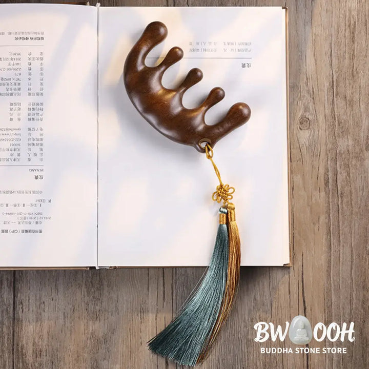 Buddha Stones Simple Green Sandalwood Soothing Tassel Massage Comb - Comb