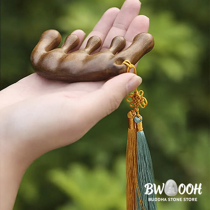 Buddha Stones Simple Green Sandalwood Soothing Tassel Massage Comb - Comb