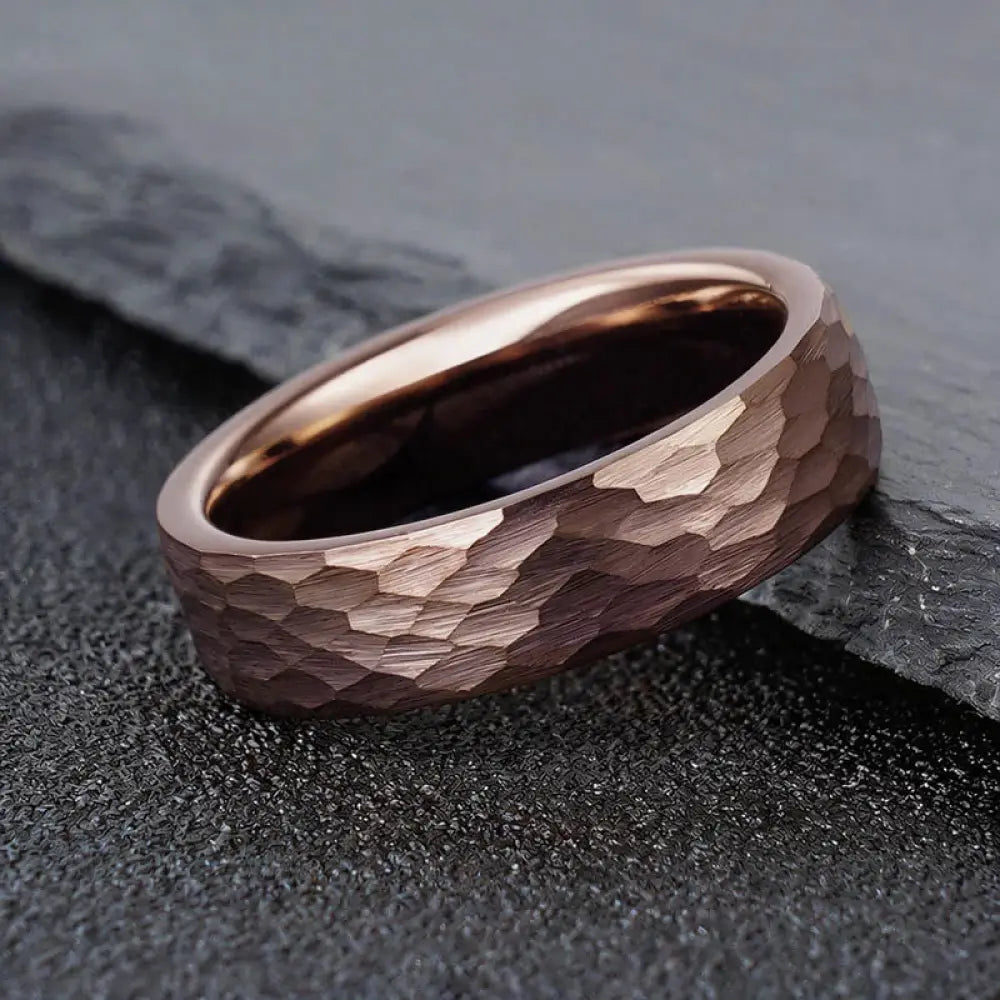 BWOOOH Simple Hammered Texture Tungsten Steel Reliability Ring — natural stone crystal healing bracelet for spiritual heal...
