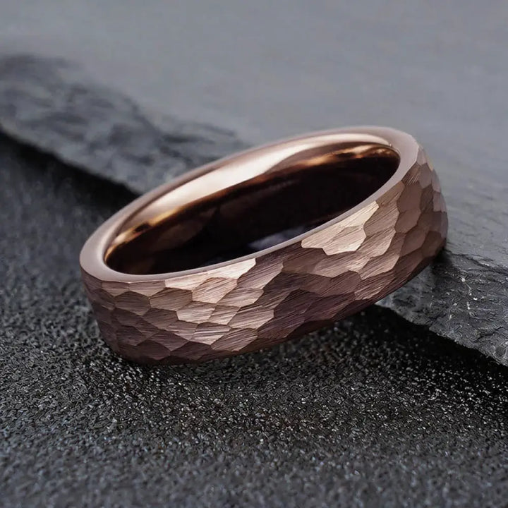 BWOOOH Simple Hammered Texture Tungsten Steel Reliability Ring — natural stone crystal healing bracelet for spiritual heal...