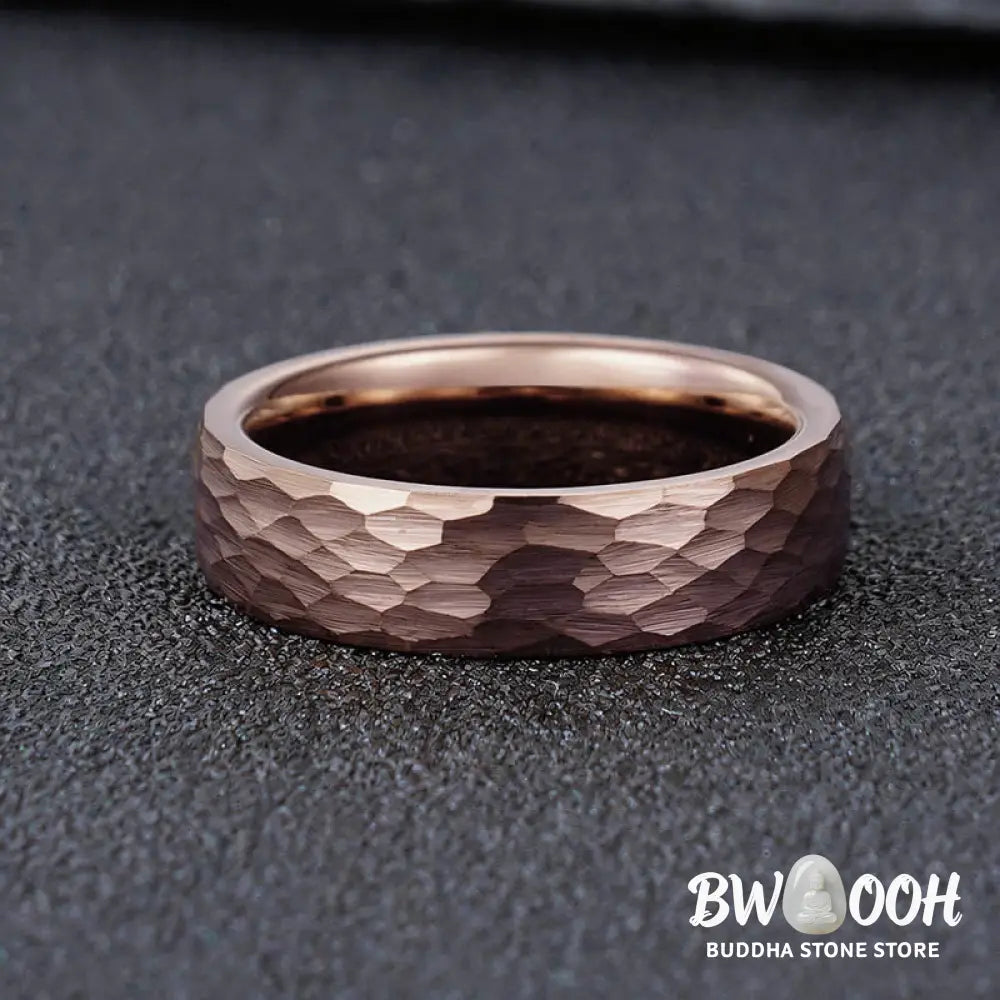 Buddha Stones Simple Hammered Texture Tungsten Steel Reliability Ring - Ring