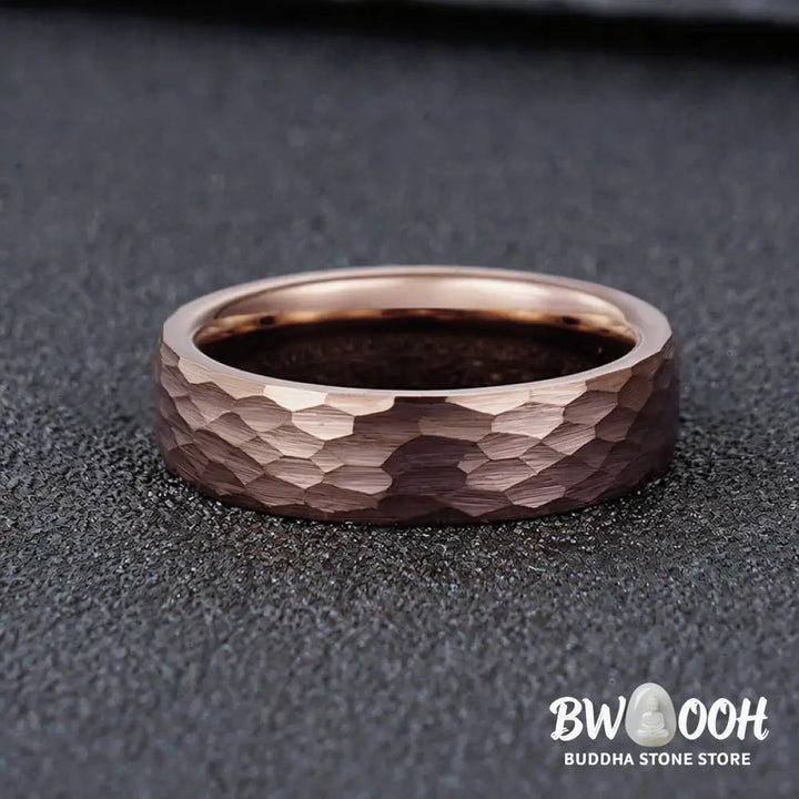 Buddha Stones Simple Hammered Texture Tungsten Steel Reliability Ring - Ring