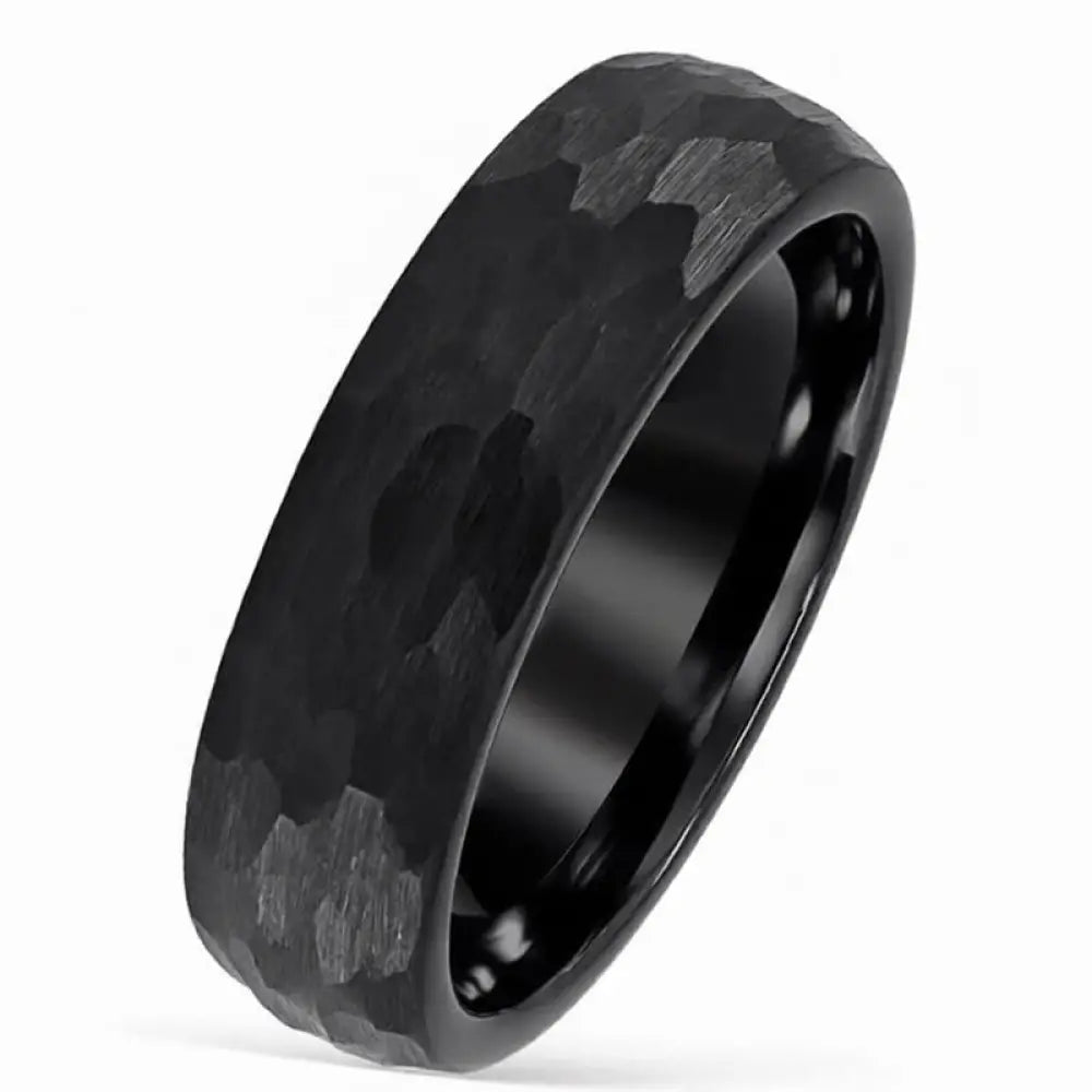 Buddha Stones Simple Hammered Texture Tungsten Steel Reliability Ring - Black / 17.3mm - Ring